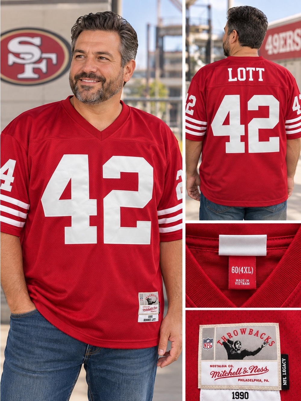 Mitchell & Ness Ronnie Lott 1990 Legacy Jersey SF 49ers Red Big & Tall 60 4XL